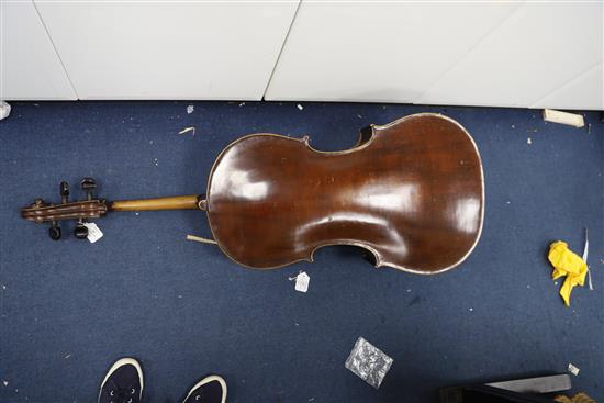 A Klingenthal Saxony cello, c.1890, length of back 76cm